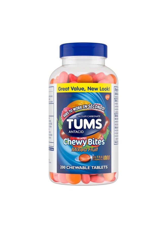 TUMS Chewy Bites Chewable Antacid Tablets for Ultra Strength Heartburn Relief, Great for a Summer BBQ- Mixed Fruit - 200 Count  - Image 1