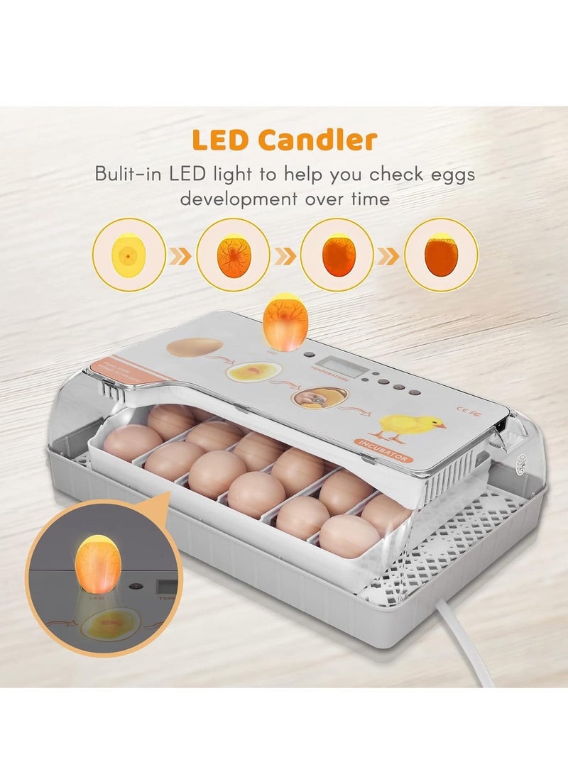 Generic Digital Egg Incubator 20 Eggs Poultry Hatcher with Auto Egg Turning Temperature Control LED Light Temperature Humidity Alarm Incubator for Chicken Ducks Bds Eggs  - Image 5