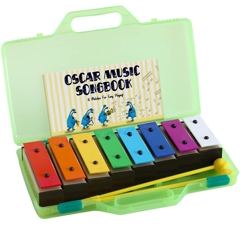 MINIARTIS Glockenspiel Xylophone Educational Music Toys for Toddlers 8 Notes Colorful Resonator Bells for Kids with 15 Songbook Green Case Great Birthday Gift for Children - Image 2