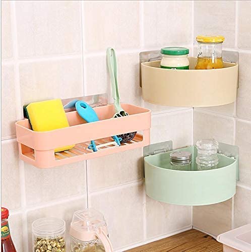 SHOPITECH Bathroom Shelf Wall Mounted Bathroom Kitchen No Drill Storage Rack Super Adhesive Bathroom Shower Organizer Rack Shelf 1 Bathroom Shelf 2 Corner Triangle Shelf - Image 1