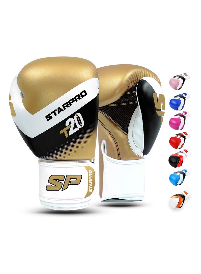 ستاربرو قفازات الملاكمة Starpro T20 - 8oz 10oz 12oz 14oz 16oz - قفازات جلدية نباتية للتدريب مع بطانة مقاومة للماء - شبكة مسامية - حماية اليد - Image 1
