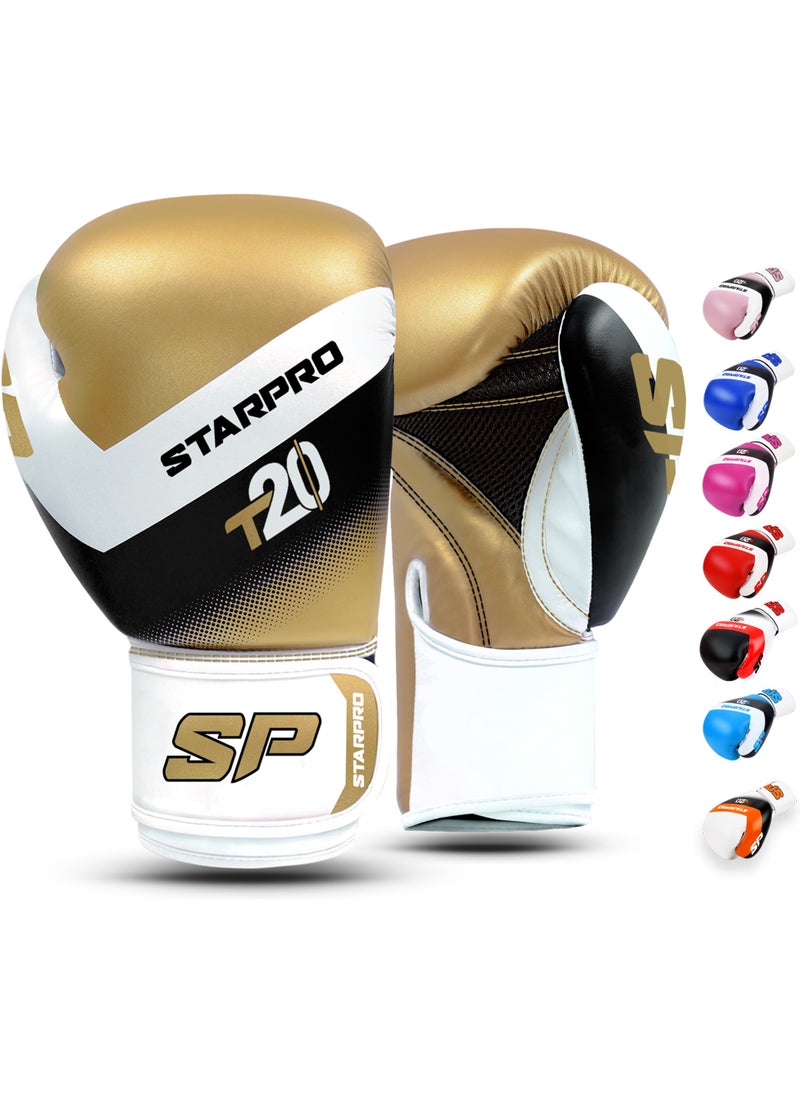 ستاربرو - قفازات الملاكمة Starpro T20 - 8oz 10oz 12oz 14oz 16oz - قفازات جلدية نباتية للتدريب مع بطانة مقاومة للماء - شبكة مسامية - حماية اليد - Image 1