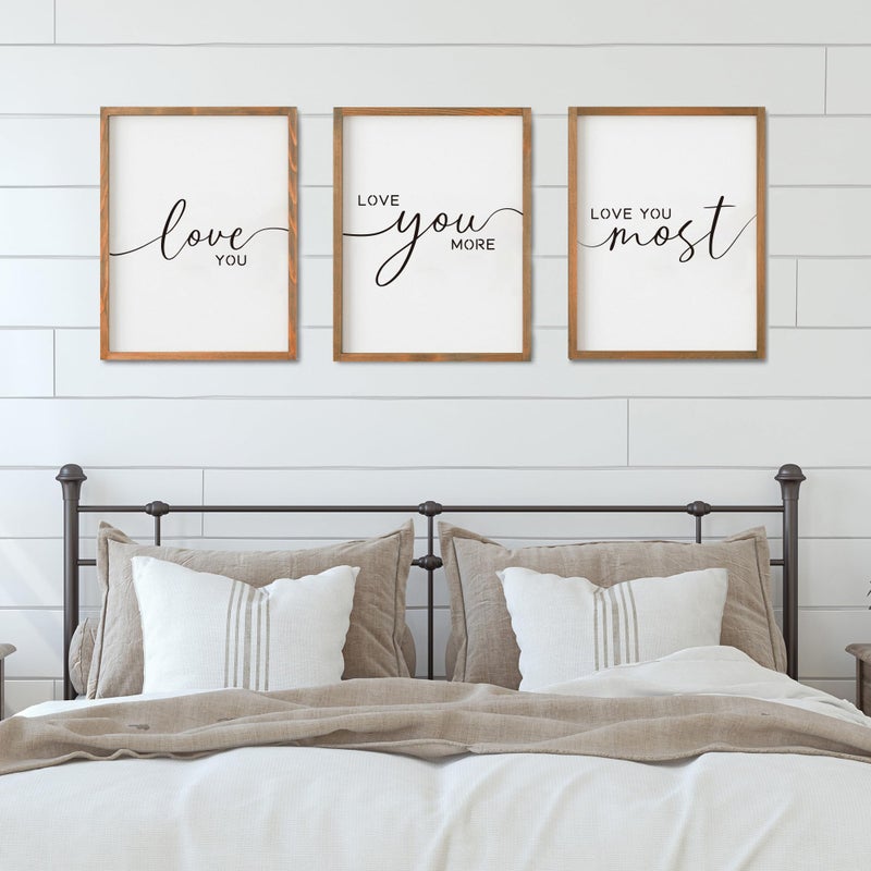 Houmury Set of 3 Love You More Sign I Love You Most Sign Wall Decor for bedroom room and living room (11x14 inches, Brown) - Image 3
