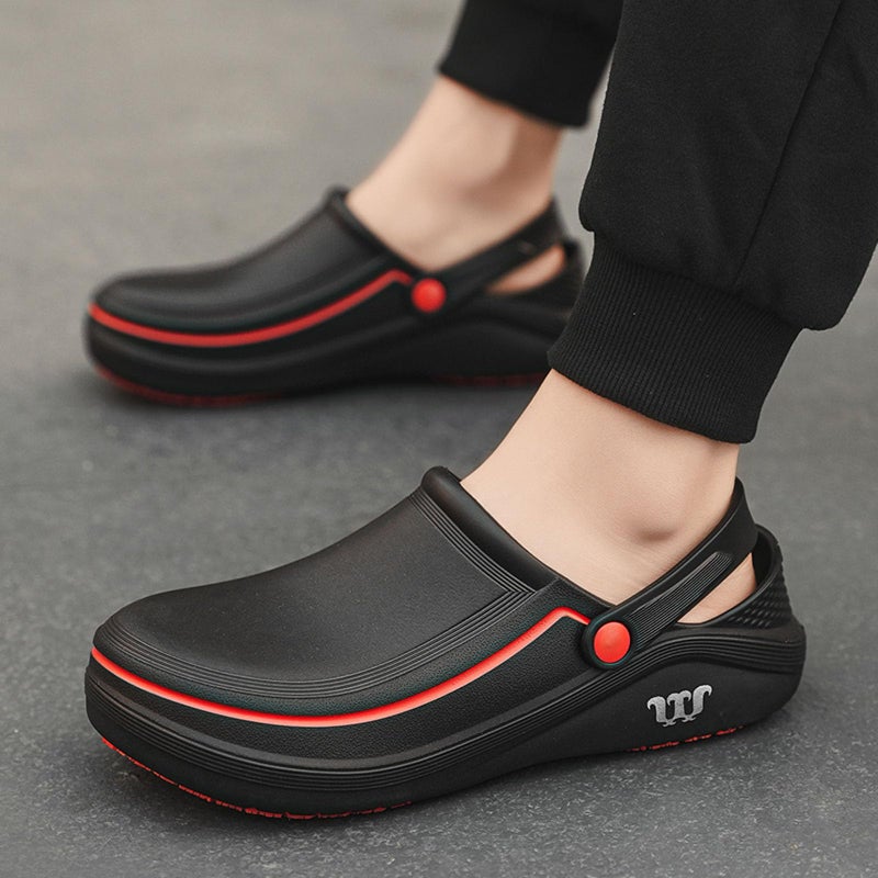 SECHRITE Men's and Women's Work Clogs - Unisex Garden Chef Shoes for Women and Men Non Slip Waterproof Slip on Mules Nurse Kitchen Food Service Restaurant Shoes Zapatos de Chef Cocina Black 39-40 - Image 2