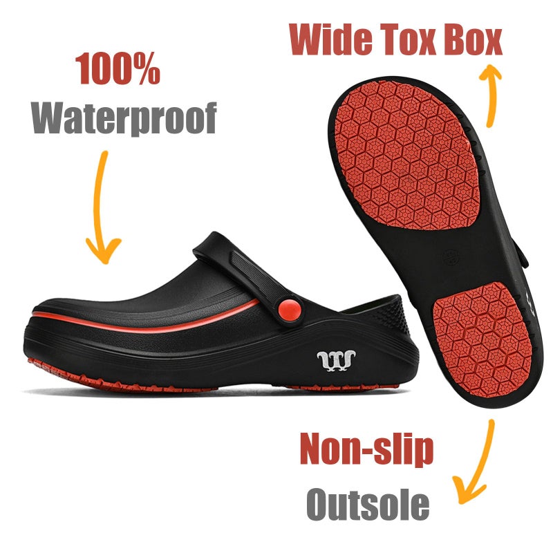 SECHRITE Men's and Women's Work Clogs - Unisex Garden Chef Shoes for Women and Men Non Slip Waterproof Slip on Mules Nurse Kitchen Food Service Restaurant Shoes Zapatos de Chef Cocina Black 39-40 - Image 4