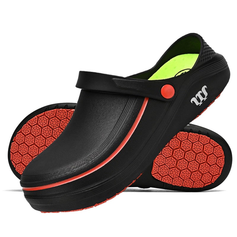 SECHRITE Men's and Women's Work Clogs - Unisex Garden Chef Shoes for Women and Men Non Slip Waterproof Slip on Mules Nurse Kitchen Food Service Restaurant Shoes Zapatos de Chef Cocina Black 39-40 - Image 1