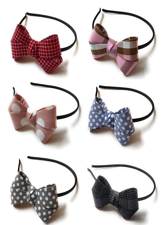 كرونيكس إكسسوارات شعر من كرونكس، فيونكات عقدة بنقشة مربعات مثبتة على طوق شعر بلاستيكي للأطفال والفتيات والنساء. عبوة من 6 قطع - Image 1