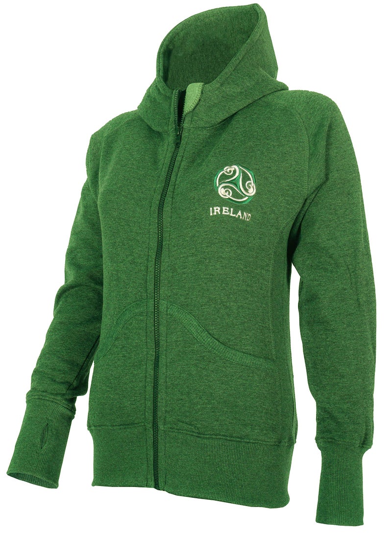 Malham Ladies Irish Zipper Hoodie with Triskele - Front Pockets - 100% Cotton (16-18 Years) Green - Image 5