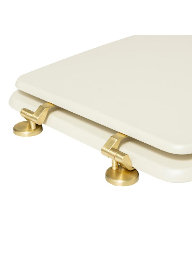 حامل ماكينة تحضير ديو مقعد مرحاض خشبي أنيق عاجي وذهبي 4.5 x 36 x 49 سم 200165A - Image 4