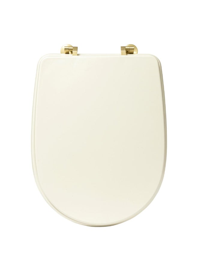 حامل ماكينة تحضير ديو مقعد مرحاض خشبي أنيق عاجي وذهبي 4.5 x 36 x 49 سم 200165A - Image 1