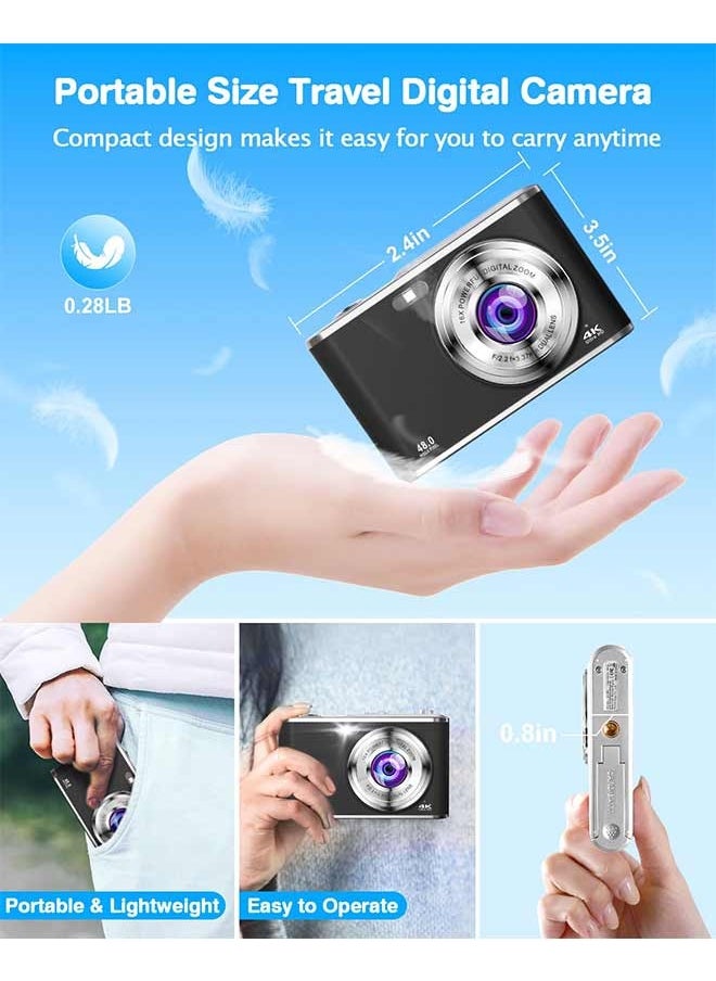 IqwiCam - Digital Camera, 4K Digital Camera for Photography with Front and Rear Lens, 48MP Autofocus Vlogging Camera with 16X Zoom, Point and Shoot Digital Cameras with 64GB Card - Image 1