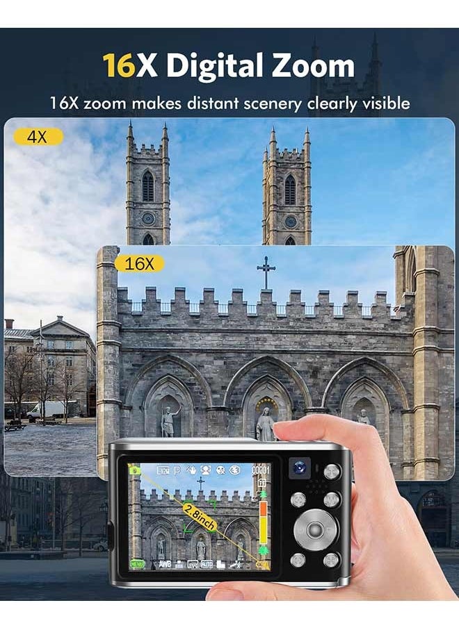 IqwiCam - Digital Camera, 4K Digital Camera for Photography with Front and Rear Lens, 48MP Autofocus Vlogging Camera with 16X Zoom, Point and Shoot Digital Cameras with 64GB Card - Image 1