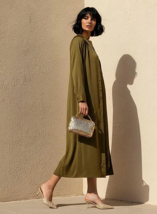 Iconic Iconic Pleated A-line Women Dress with Longline Shrug