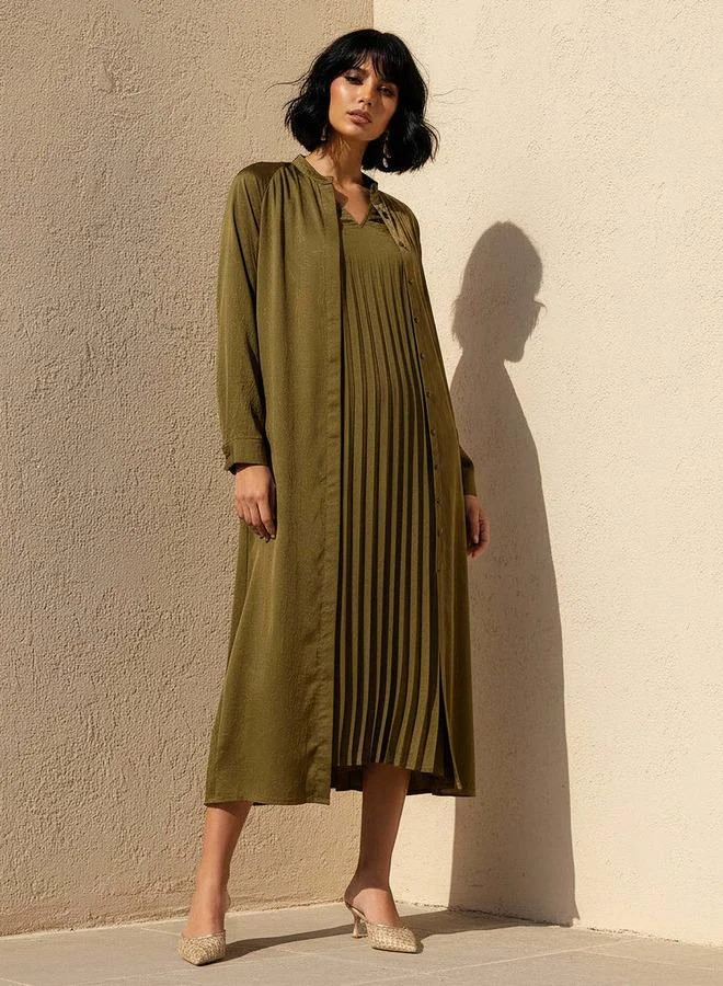 Iconic Iconic Pleated A-line Women Dress with Longline Shrug