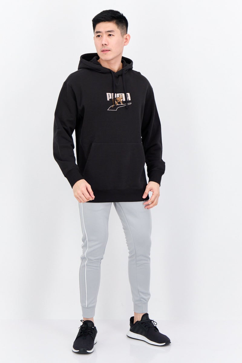 PUMA سويت شيرت رياضي للرجال بأكمام طويلة وقبعة، أسود - Image 4