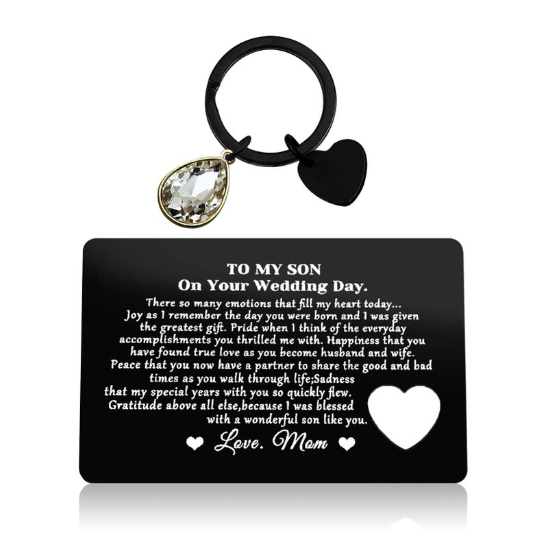 Xiahuyu Son Wedding Gifts from Mom Engraved Wallet Insert Card for Son on Wedding Day To My Son Gifts from Mom Son Wedding Day Gifts Son Wedding Card from Mom - Image 3