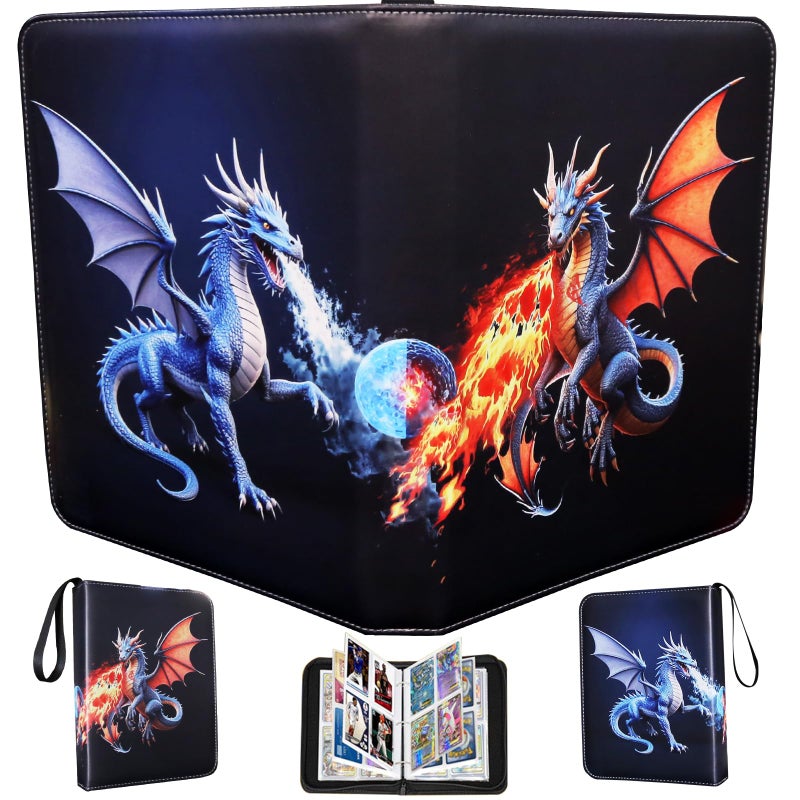 Fweel Deluxe Ice & Fire Dragon Trading Card Binder, 4-Pocket Zipper Album with 400 Card Loading Pockets, Perfect for Card Fans and Enthusiasts, Collectible Card Storage Albums, Cases & Sleeves - Image 1