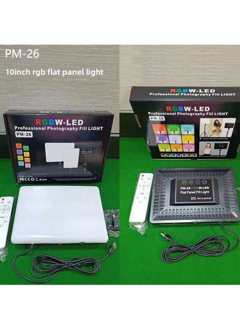 10 Inch Flat Panel Light Live Photography Short Video Background Fill Light Colorful RGB Adjustment 14 Inch Square Fill Light-Specifications:10 Inch RGB Flat Lamp (Remote Control)