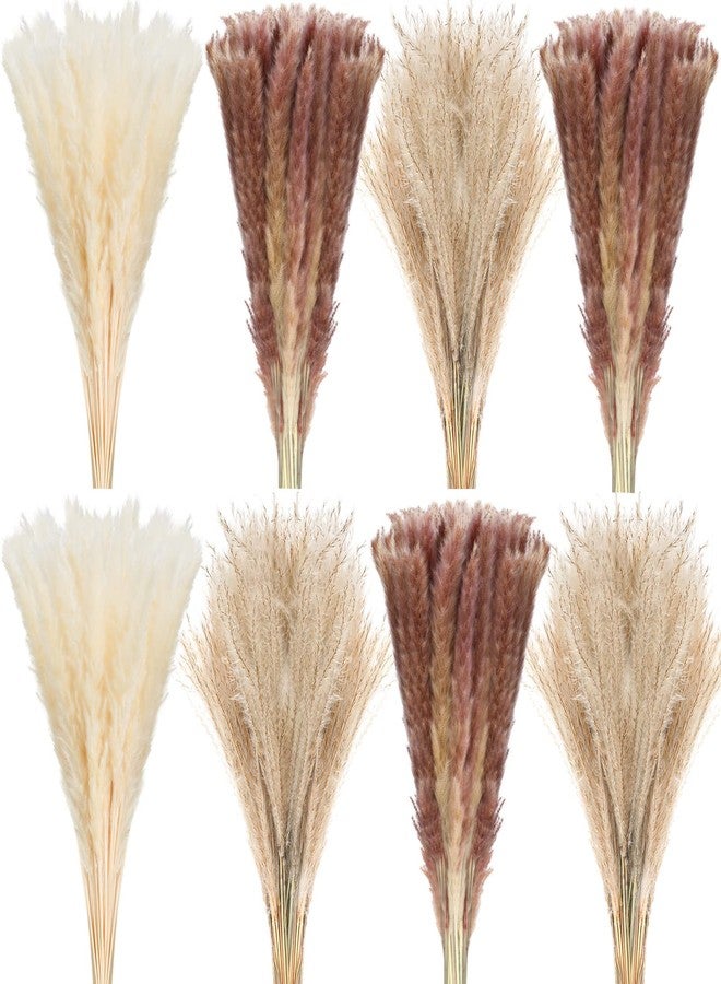 جانينكا 200 قطعة من عشب البامباس المجفف لتزيين حفلات الزفاف، بطول 17 بوصة، باقة من عشب البامباس البني والأبيض، مناسبة لحفلات الزفاف والمناسبات المنزلية والحفلات الريفية. - Image 1