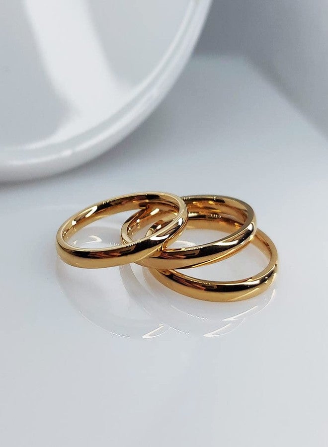 SILVERLINE JEWELRY 2mm Stainless Steel Comfort Fit Unisex Wedding Engagement Band Stacking Ring Set of 3 Rings/Gold, Size 6.5 - Image 3