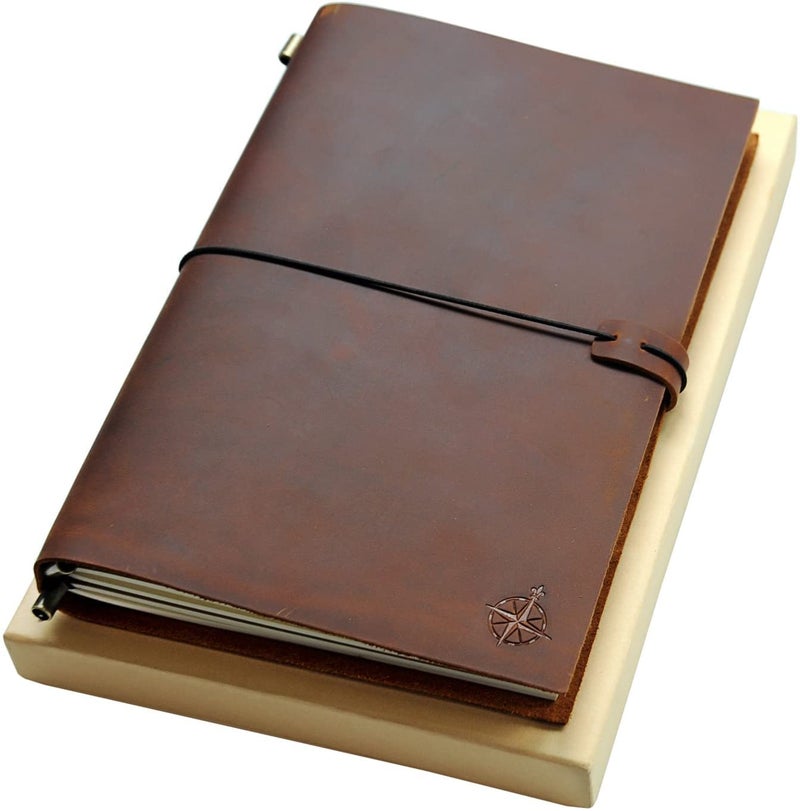 WANDERINGS Large Travelers Notebook - 7.5"x11" / 19cm x 28cm - Grande Travel Journal, Handcrafted, Rugged, Refillable Leather Journal. Perfect for Writing, Artwork, Scrapbooking - Image 1