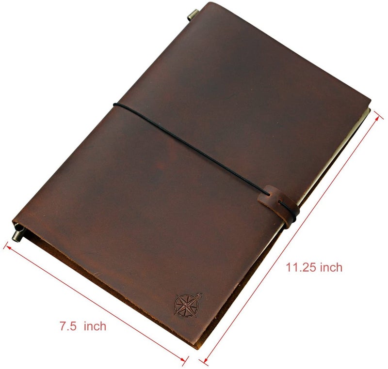 WANDERINGS Large Travelers Notebook - 7.5"x11" / 19cm x 28cm - Grande Travel Journal, Handcrafted, Rugged, Refillable Leather Journal. Perfect for Writing, Artwork, Scrapbooking - Image 2