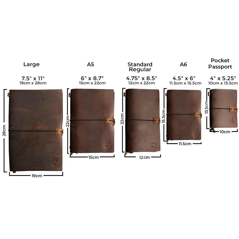 WANDERINGS Large Travelers Notebook - 7.5"x11" / 19cm x 28cm - Grande Travel Journal, Handcrafted, Rugged, Refillable Leather Journal. Perfect for Writing, Artwork, Scrapbooking - Image 5