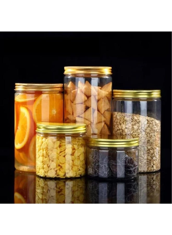 ALSAQER الساقر 12 قطعة زجاجة فارغة سعة 500 مل عبوات بلاستيكية شفافة مع أغطية ذهبية لتخزين الطعام في المنزل حاويات دائرية للحلويات، التوابل، البسكويت - Image 5