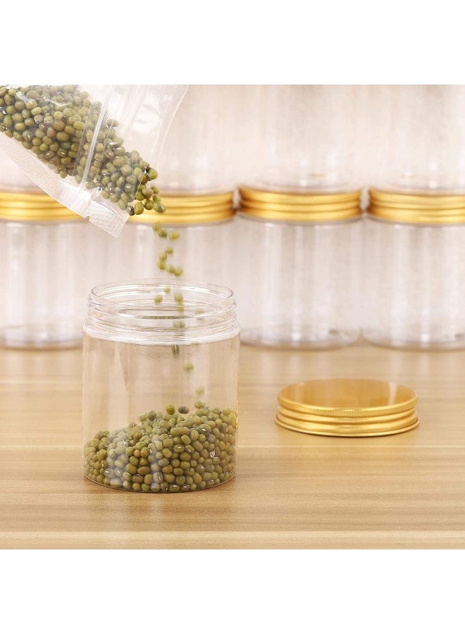 ALSAQER الساقر 12 قطعة زجاجة فارغة سعة 500 مل عبوات بلاستيكية شفافة مع أغطية ذهبية لتخزين الطعام في المنزل حاويات دائرية للحلويات، التوابل، البسكويت - Image 4