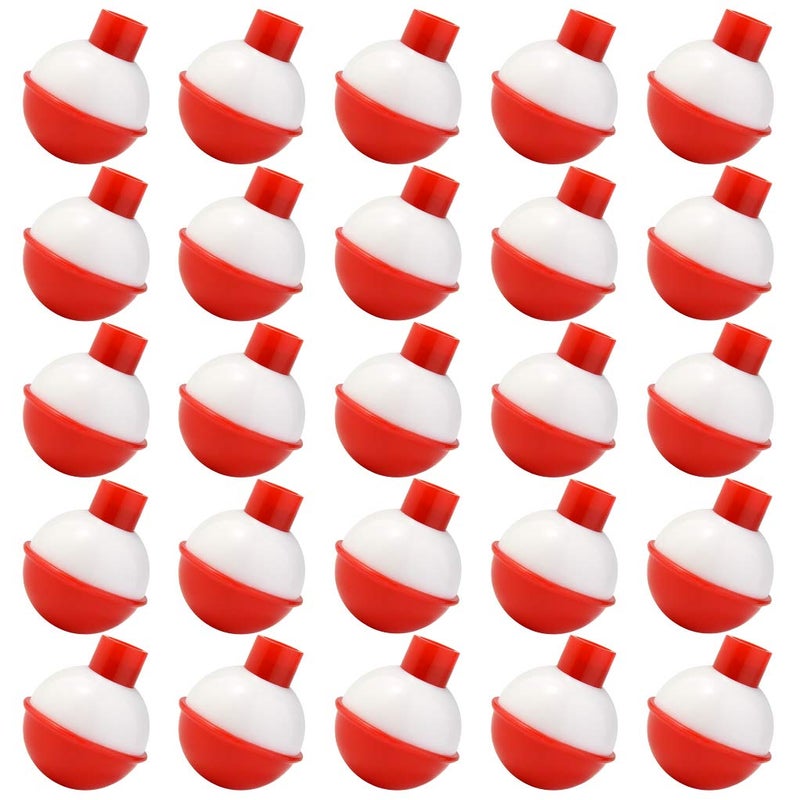 Bskifnn 50 PCS Round Fishing Bobbers 1 Inch Float Bobbers Push Button - Red and White ABS Material (50) - Image 1