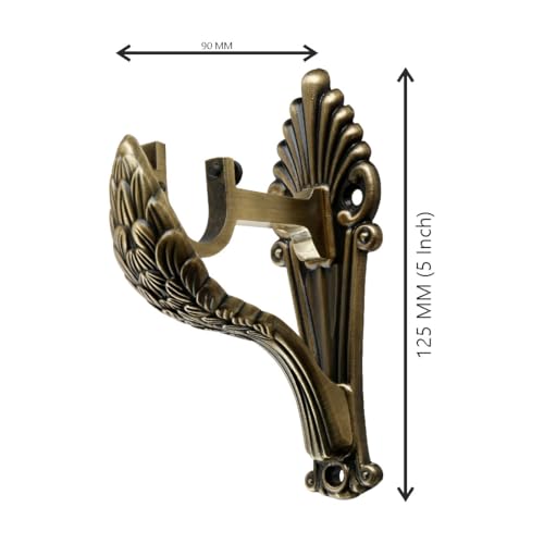 Penora Aluminium Curtain Bracket Parda Holder with Support 1 Inch Rod Pocket Finials Designer Door and Window Rod Support Fittings, Curtain Rod Holder (Pair of 2, Antique Brass) - Image 2