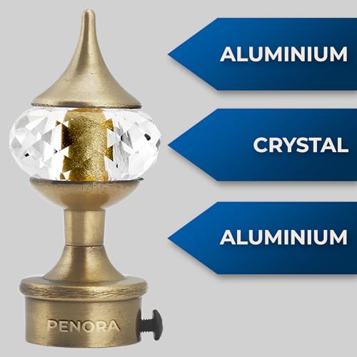 Penora Aluminium Curtain Bracket Parda Holder with Support 1 Inch Rod Pocket Finials Designer Door and Window Rod Support Fittings, Curtain Rod Holder (Pair of 2, Antique Brass) - Image 5
