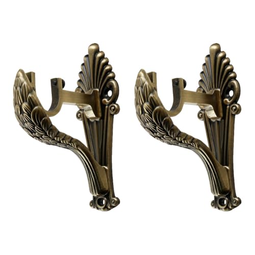 Penora Aluminium Curtain Bracket Parda Holder with Support 1 Inch Rod Pocket Finials Designer Door and Window Rod Support Fittings, Curtain Rod Holder (Pair of 2, Antique Brass) - Image 3