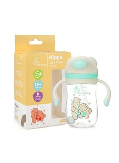 أر فور رابيت زجاجة شرب من R for Rabbit Premium Hippo Baby Straw Sipper | 10 أونصة سائلة | كوب شرب مضاد للانسكاب مع شفاطة سيليكون ناعمة خالية من مادة BPA وغير سامة للأطفال الرضع أو الأطفال بعمر 12 شهرًا - (300 مل، أخضر)  - Image 1