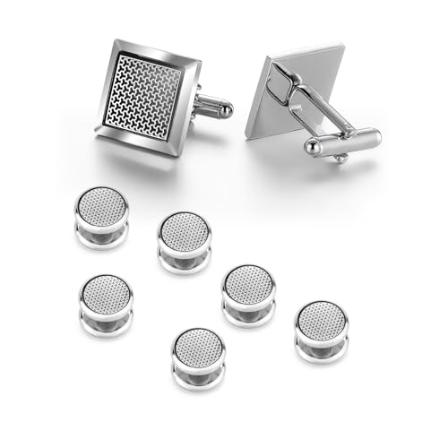 UJOY Cufflinks and Tuxedo Studs Set White Fashion Accessories for Men in Gift Box - Image 1