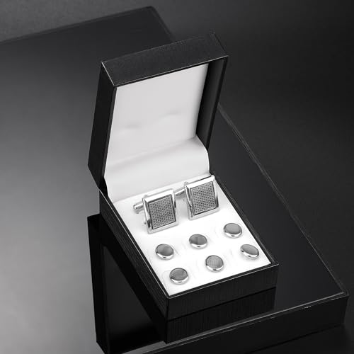 UJOY Cufflinks and Tuxedo Studs Set White Fashion Accessories for Men in Gift Box - Image 3