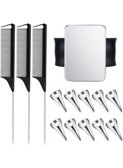 Patelai 10 Pieces Hair Parting Ring 3 Pieces Steel Rat Tail Braiding Comb For Parting And Magnetic Wrist Pin Hair Parting Selecting Tool Parting Combs For Braiding (Black Silver)  - Image 1