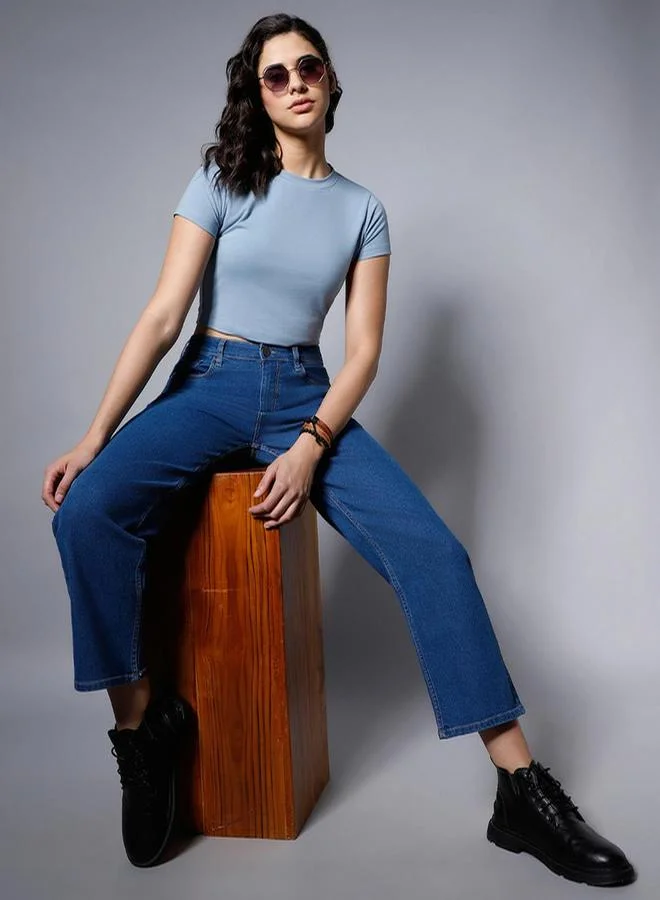 HIGH STAR High Rise Plain Regular Fit Jeans by Styli
