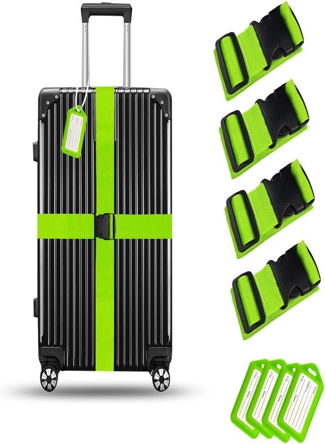 Hexwell أحزمة أمتعة هيكسويل للحقائب بطول 79 بوصة، حزام أمتعة قابل للتعديل مع علامات تعريفية، حزام أمتعة سفر سهل التعرف عليه (أخضر، عبوة من 4 قطع) - Image 1