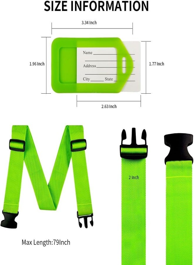 Hexwell أحزمة أمتعة هيكسويل للحقائب بطول 79 بوصة، حزام أمتعة قابل للتعديل مع علامات تعريفية، حزام أمتعة سفر سهل التعرف عليه (أخضر، عبوة من 4 قطع) - Image 2
