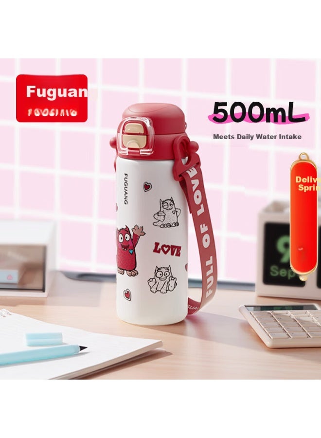 Fga Fugang Children's Insulated Bottle 316l Stainless Steel Large Capacity Dual-use Straw Water Cup Portable For Students Red - Image 1