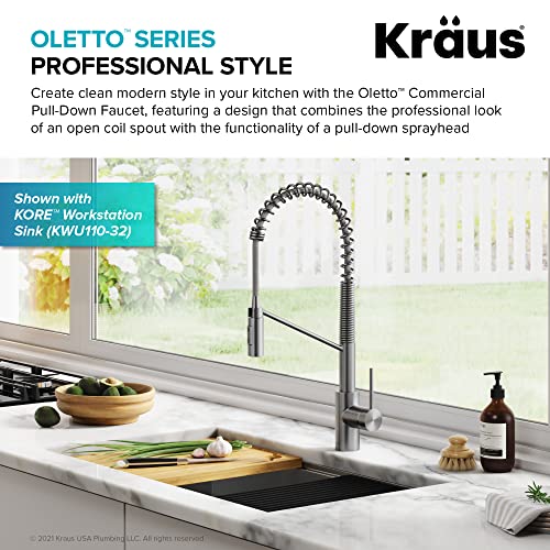 KRAUS Oletto Commercial Style Single Handle Pull Down Kitchen Faucet with QuickDock Top Mount Installation Assembly in Spot Free Stainless Steel, KPF-2631SFS - Image 4