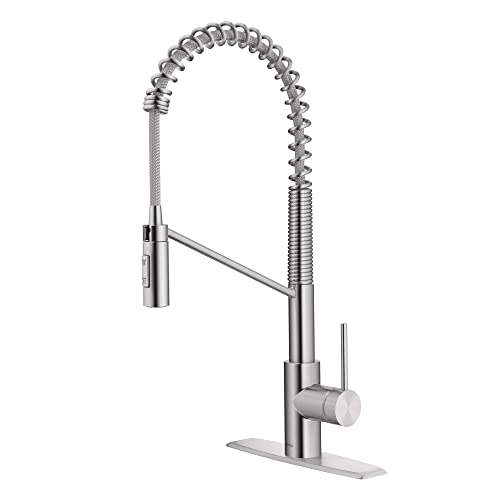 KRAUS Oletto Commercial Style Single Handle Pull Down Kitchen Faucet with QuickDock Top Mount Installation Assembly in Spot Free Stainless Steel, KPF-2631SFS - Image 1