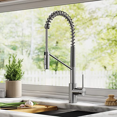 KRAUS Oletto Commercial Style Single Handle Pull Down Kitchen Faucet with QuickDock Top Mount Installation Assembly in Spot Free Stainless Steel, KPF-2631SFS - Image 2