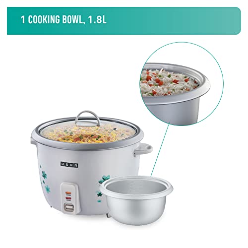 USHA RC18GS1 Steamer 700 Watt Automatic Rice Cooker 1.8 litres with Powerful Heating Element, Keep Rice Warm for 5 Hrs, Steamer, Trivet Plate & More Accessories, 5 Yrs Warranty (White) - Image 5