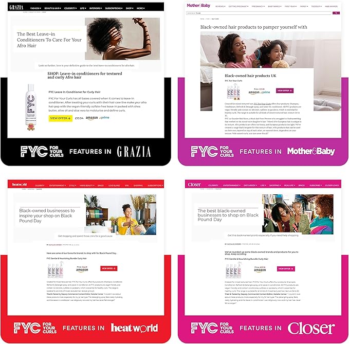 FYC Curly Hair Care Bundle 4 x 250ml Shampoo Conditioner LeaveIn Detangle Spray Hydrates Nourishes Scalp Tames Frizz SulphateFree Vegan SalonQuality for Curly Coily Hair - Image 5