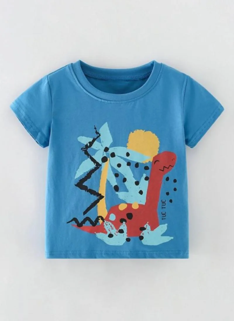 YUNIQEE Blue Graphic Print Round Neck T-shirt
