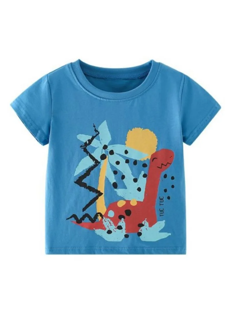 YUNIQEE Blue Graphic Print Round Neck T-shirt