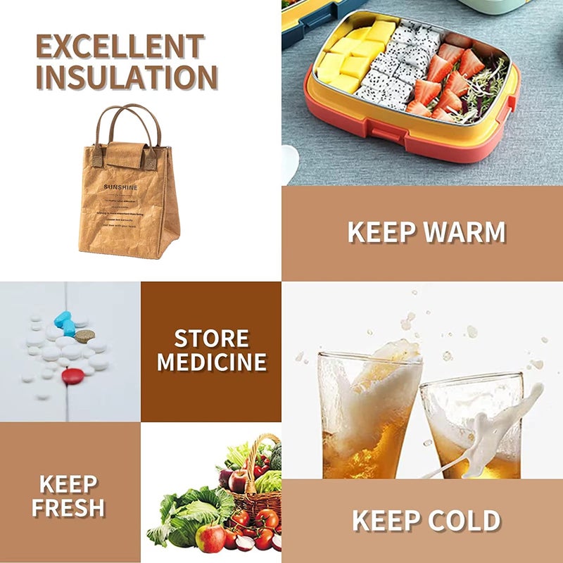 JIELUO Lunch Bag - Women/Men, Easy to Clean Reusable Lunch Box, Insulated, Water-Resistant, Thermal Liner & Durable Fabrics | Simple Design, Classic Brown - Image 5