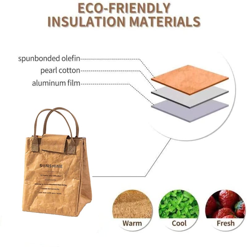 JIELUO Lunch Bag - Women/Men, Easy to Clean Reusable Lunch Box, Insulated, Water-Resistant, Thermal Liner & Durable Fabrics | Simple Design, Classic Brown - Image 3